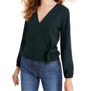 Madewell Texture & Thread Green Wrap Top Size S